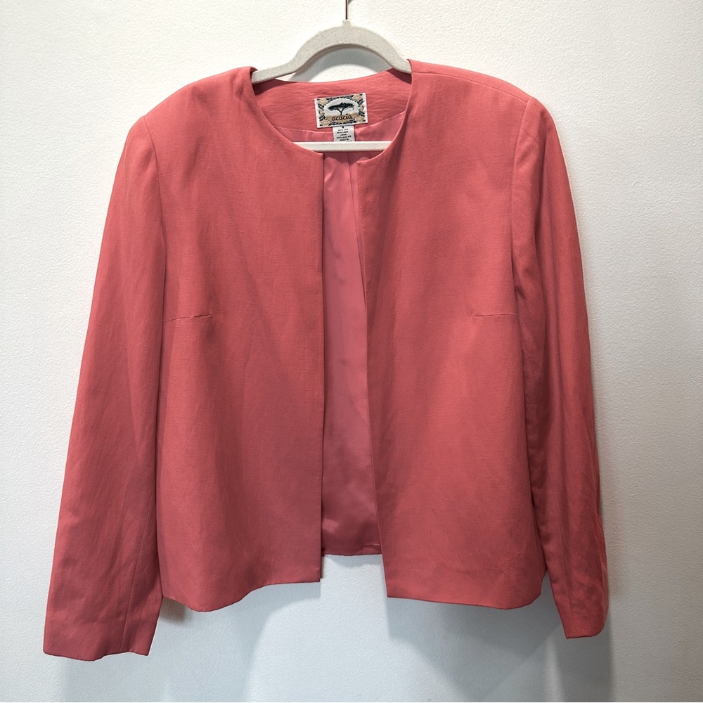 Vintage Linen Silk Blend Coral Acacia Padded Shoulder Blazer Women’s size 16